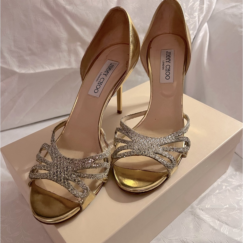Jimmy Choo Heels Gold with Silver trim Size 39.5